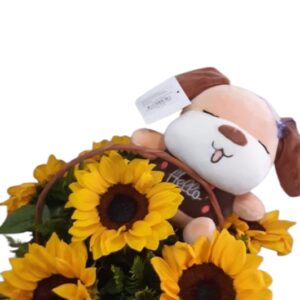 Arreglo para nacimiento 6 girasoles mas peluche