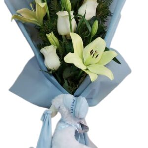 Ramo Nacimiento 6 Rosas Importada 3 Lilium mas peluche