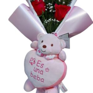 Ramo para nacimiento 5 rosas mas peluche